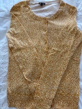 Talbots Yellow and Cream Leopard-Print Cardigan